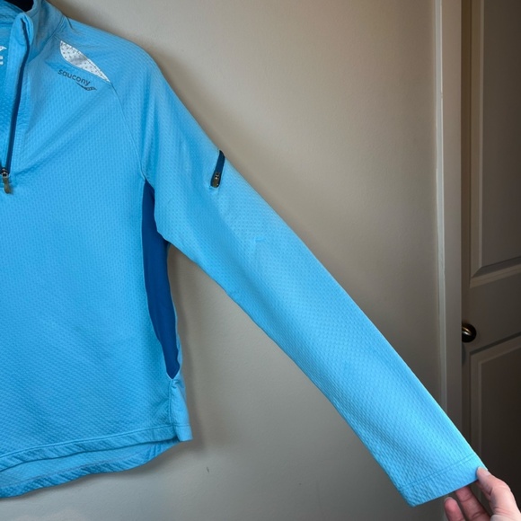 Saucony Athletic 1/4 Zip Pullover Shirt Top Blue Running Reflective Womens Small - Picture 6 of 15